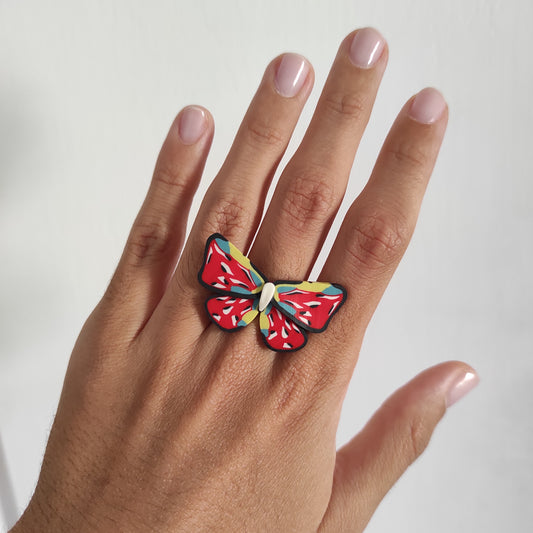 Red and black butterfly ring