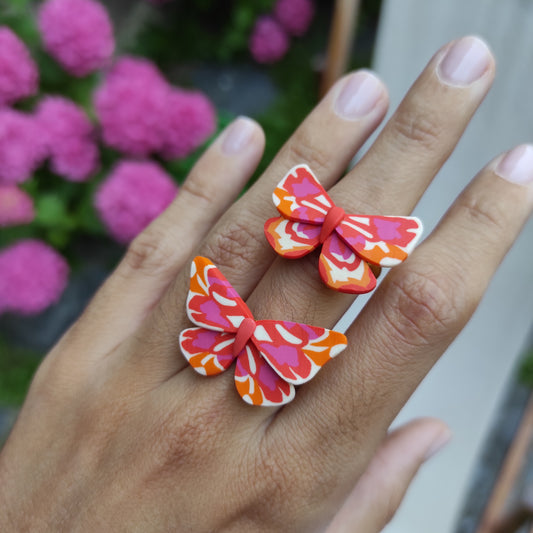 Orange and fuchsia butterfly ring