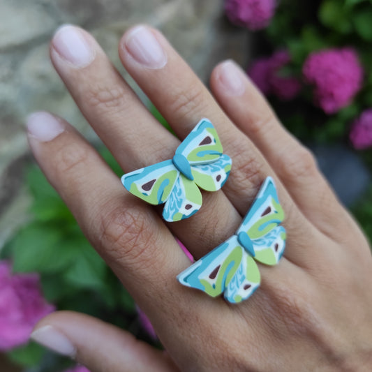 Blue and green butterfly ring