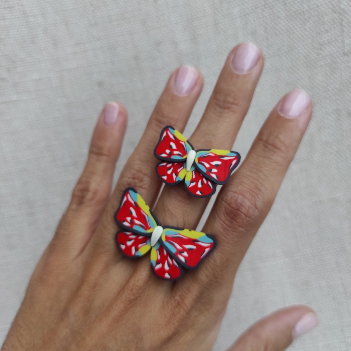 Red and black butterfly ring
